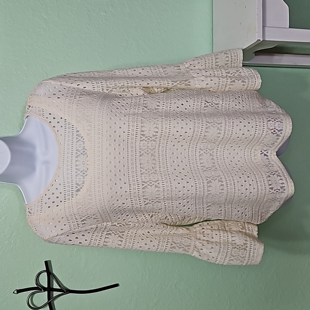RUBY RD. 2 layer off white lace blouse